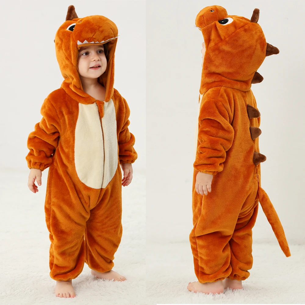 Winter Baby Rompers Kigurumi Dinosaur Costume Onesises For Girls Boys Toddler Animal Jumpsuit Infant Clothes Kids Bodysuit Pjs