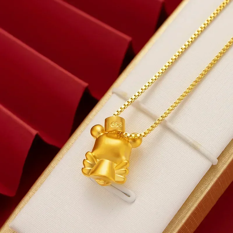 

9999 Real Gold 24K Japan and Korea Fashion Female Love Bear Pendant Gold Bear Clavicle Necklace