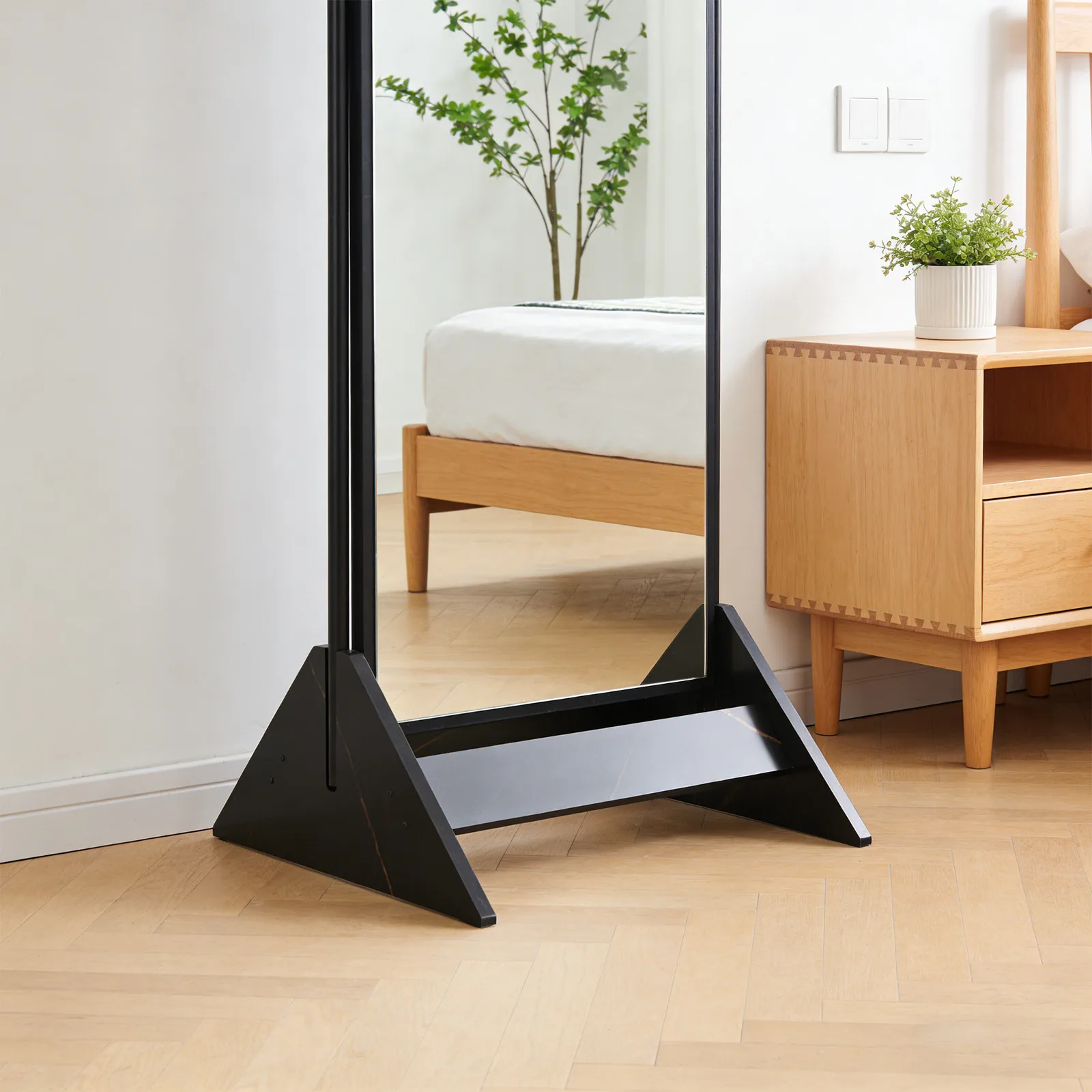 Single Slot Floor Mirror Base Stand Black Wood Full Length Mirror Support Stable 1.4cm Slot Base Holder for Bedroom Dressing