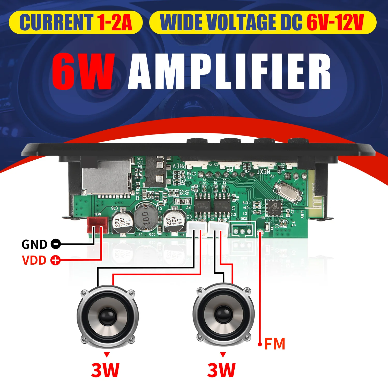 12V 6W zesilovač DIY MP3 WMA WAV opice FLAC dekodér deska   Bluetooth 5.0 volat nahrávka USB TF FM rádio mp3 muzika hráč reproduktor