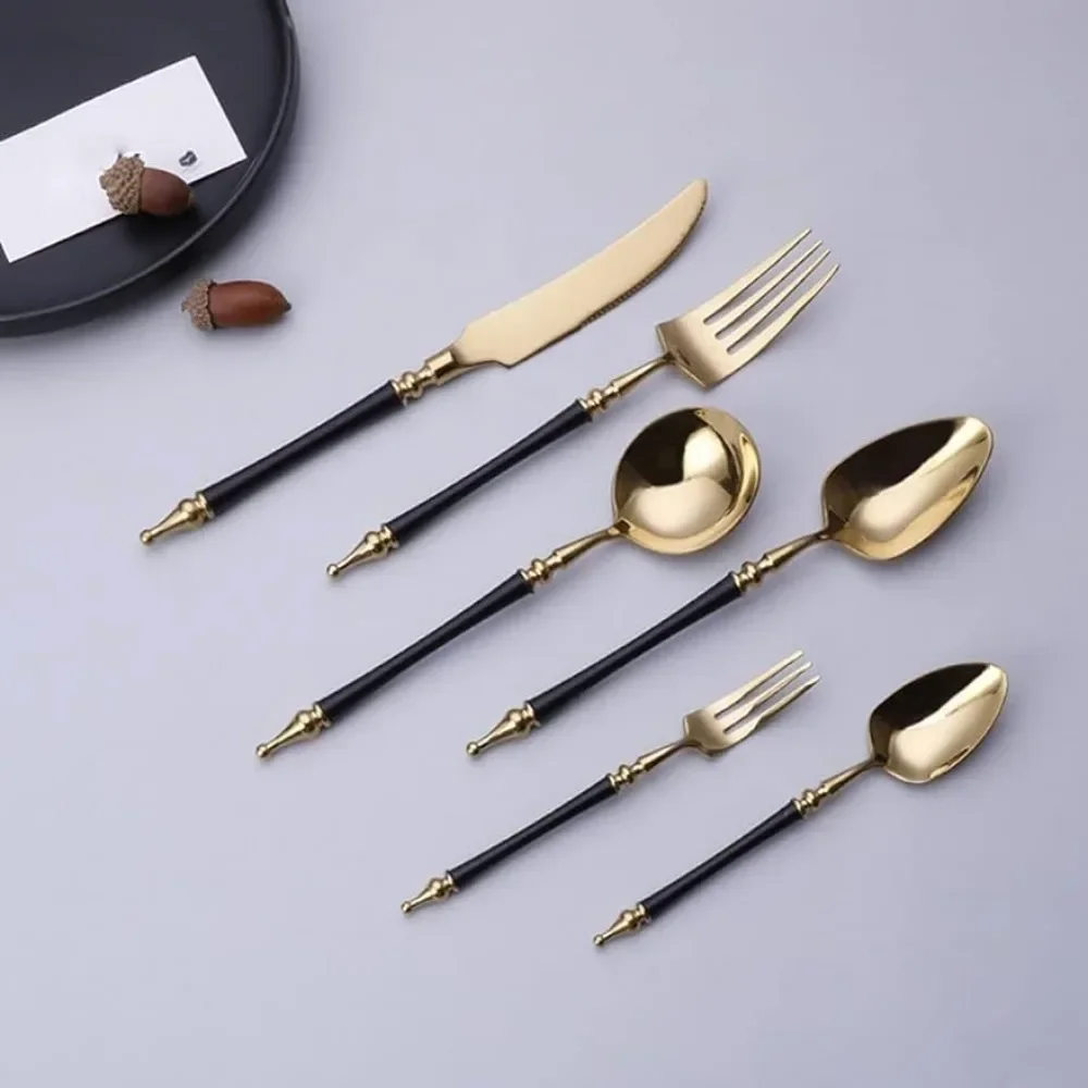 

Black Silverware Set for 4 24-piece Flatware Stainless Steel Utensils Tableware Spoons and Forks Set Cutlery Spoon Gold Kitchen