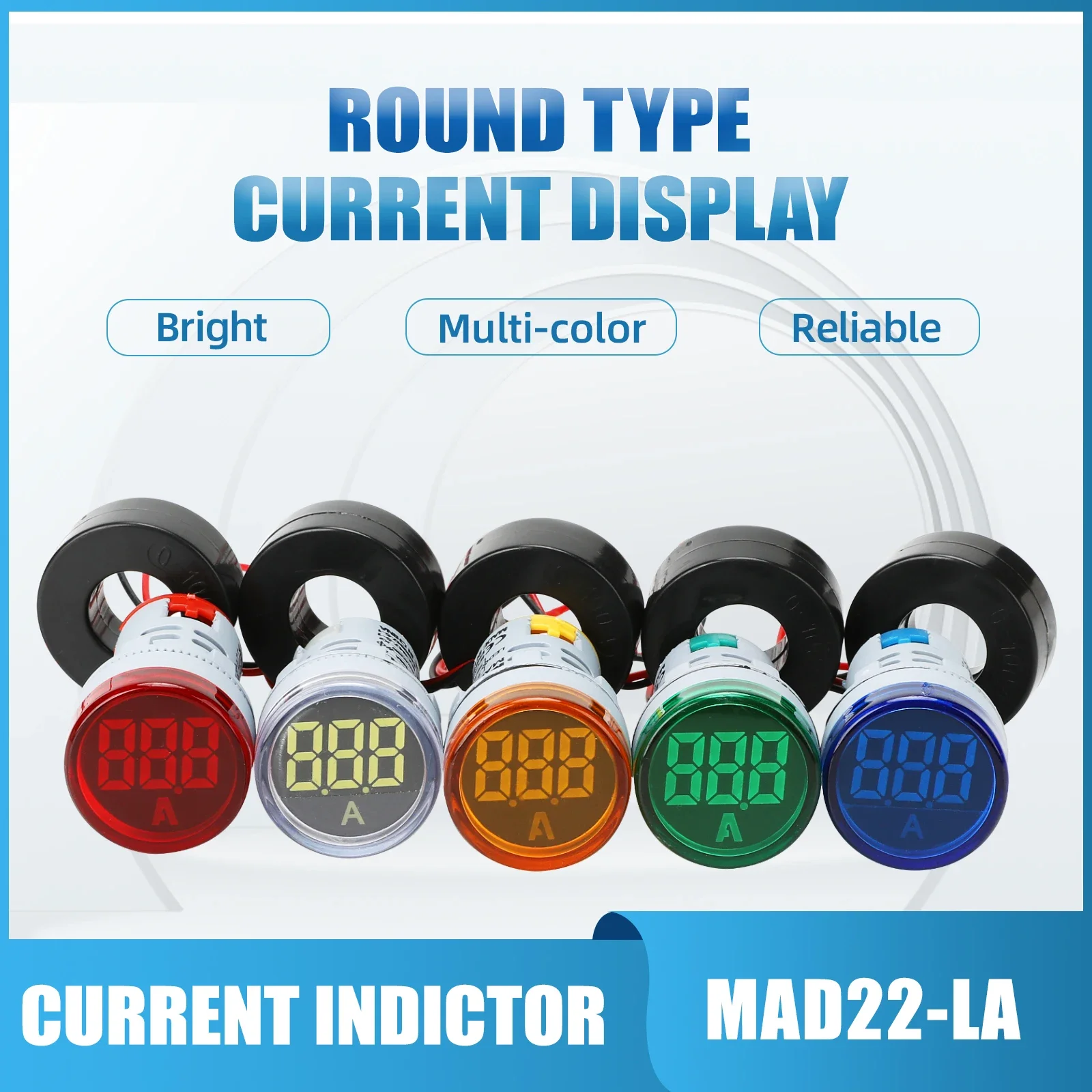 Miniature digital voltmeter, bright LED display voltage lamp, 22mm12-500v AC five color circular indicator panel can be selected