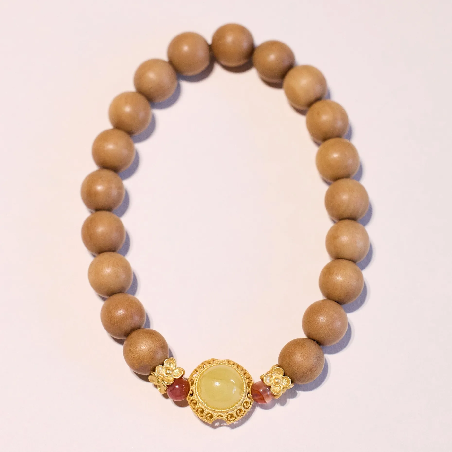 Natural Mysore Old Sandalwood Bracelet with Amber Square Beads Vintage Style Buddhist Prayer Beads Bracelet Gifts