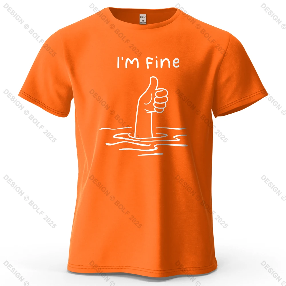 I'm Fine Lustiges bedrucktes Herren-T-Shirt aus 100 % Baumwolle, übergroße, minimalistische Cartoon-Grafik-T-Shirts für Damen, Tops, T-Shirts, Streetwear