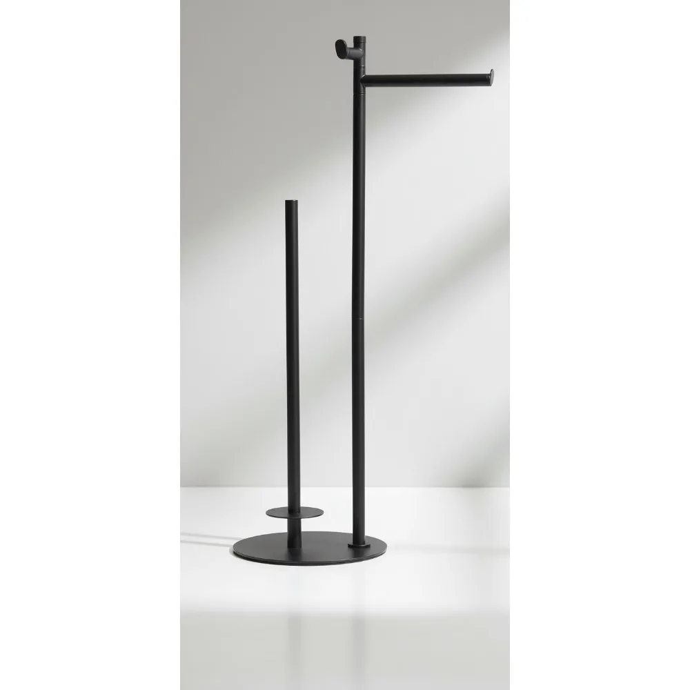 

Freestanding Toilet Paper Holder Stand, Matte Black Heavy Base, Holds 5 Rolls, Waterproof & Space-Saving with Hook