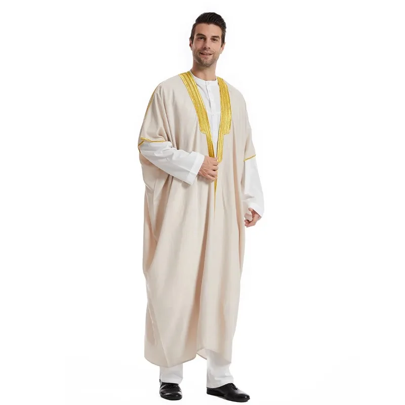 Muçulmano Thawb Caftan para homens, Eid Jubba Thobe, Cardigan Abaya, Vestido longo, Ramadan Robe, Arábia Saudita, Dubai