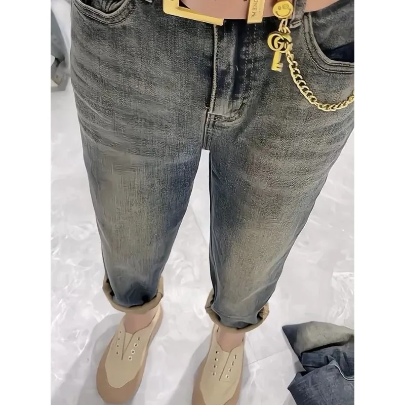 

Осенняя одежда, женские джинсы Харлан 2000-х годов с вышивкой букв, женские весенние новые свободные мешковатые слегка сломанные брюки-карго с металлической этикеткой