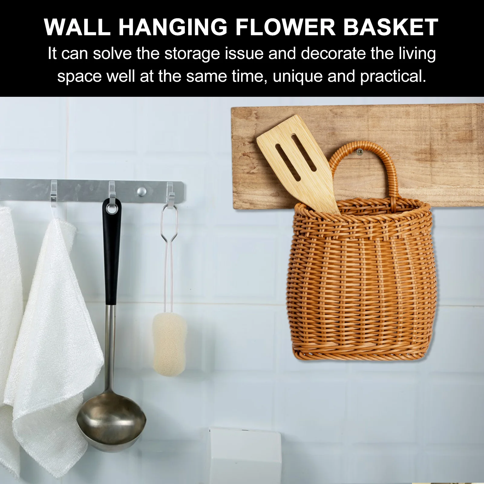 

Imitation Rattan Woven Basket 15 5X11 5cm Top 16X11 5cm Bottom 17cm High 22cm Total Plastic Storage Wall Hanging Kitchen Decor
