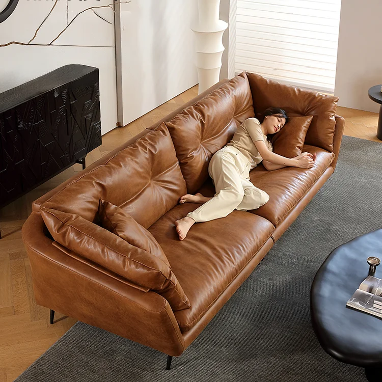 

Italian Classic Leather Sofa Set - Minimalist 3/2/1 Seater Sectional Living Room Furniture with Removable Cover