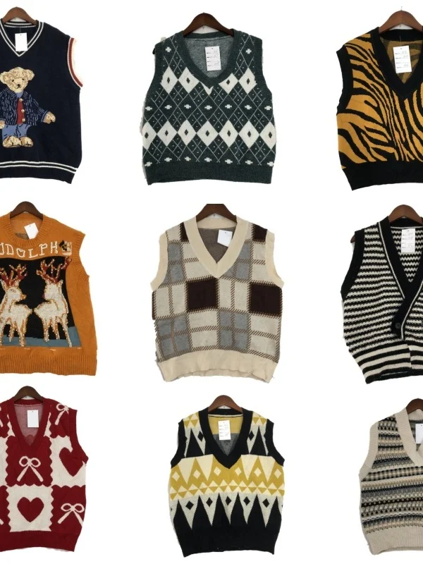 

Винтажный шерстяной жилет ex Soft Girl Forest System, осенне-зимний модный универсальный вязаный свитер, повседневный свитер с принтом