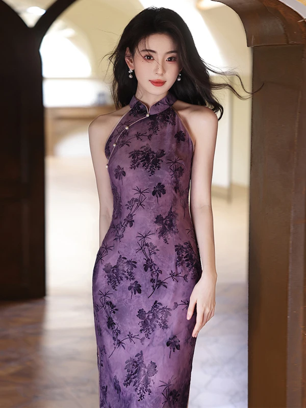 

Ele Purple Dr Daily Wear New Chinese Sle High-Quali Long Skirt Breathable Floral Pattern Vintage Sle