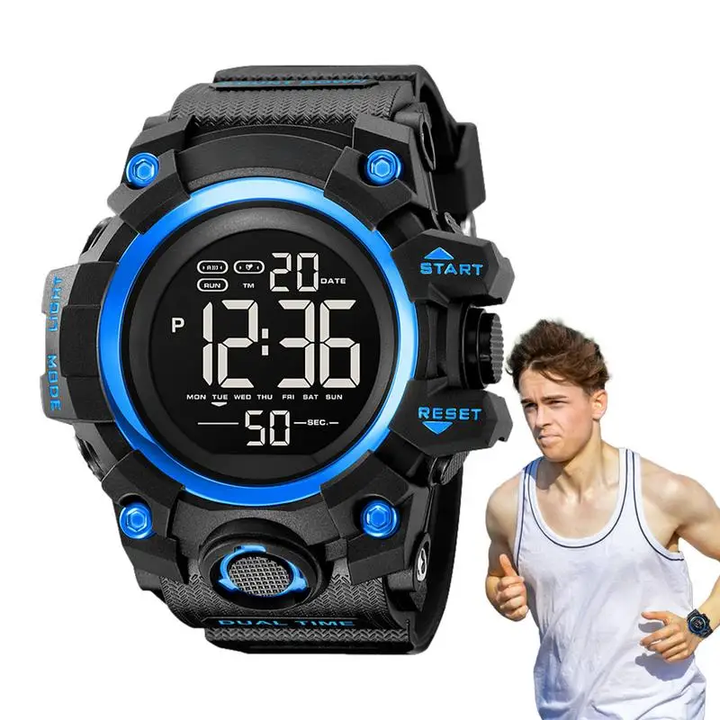 Sport Watches Men Count Down Mens Wristwatches Multifunctional Luxury Male Clock Luminous Outdoor Waterproof LED Digital Watch