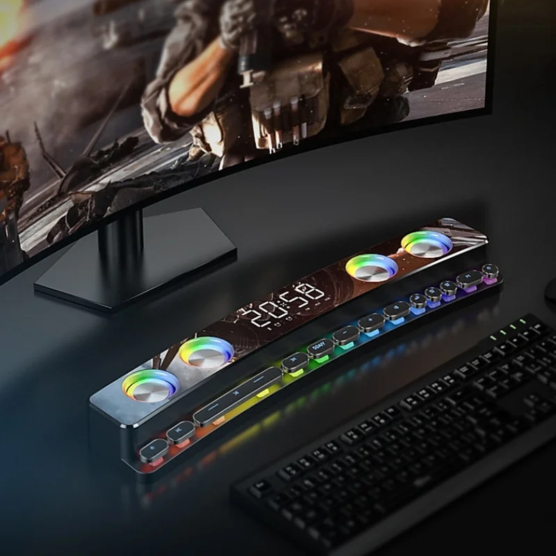 Bluetooth Gaming Speaker Wireless Stereo 3D Heavy Bass RGB Lighting Colorful Desktop Sound Bar For PC Gaming Home Theater