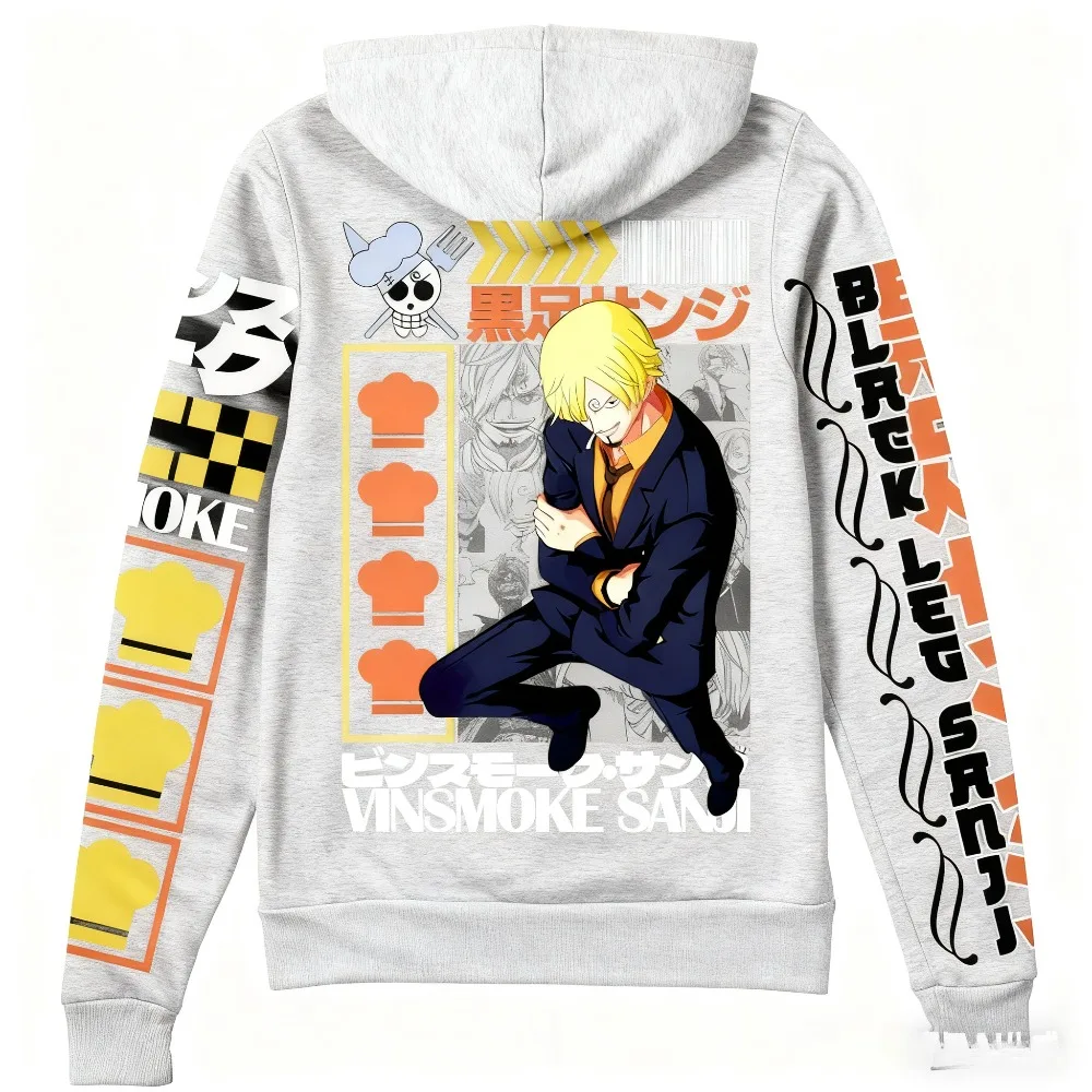 Sudadera con capucha con cremallera de una pieza Sanji Vinsmoke negro pierna Chef B E LACKER HEGY estampado algodón suelto ajuste transpirable hombres mujeres otoño entrenamiento ​