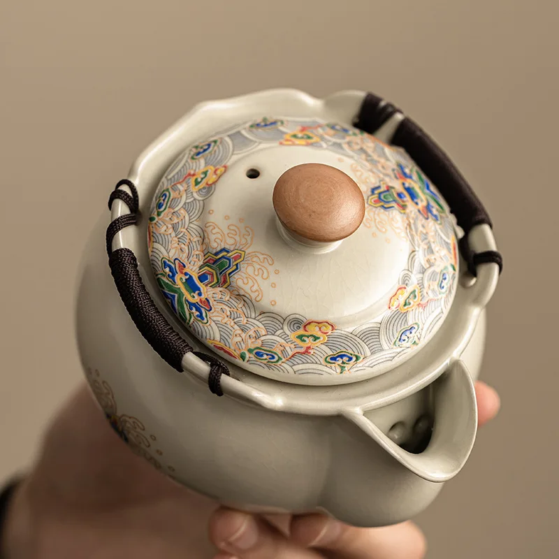 

Керамический чайник Ru Kiln, чайный сервиз премиум-класса ручной работы с кракле-глазурью для домашнего пивоварения