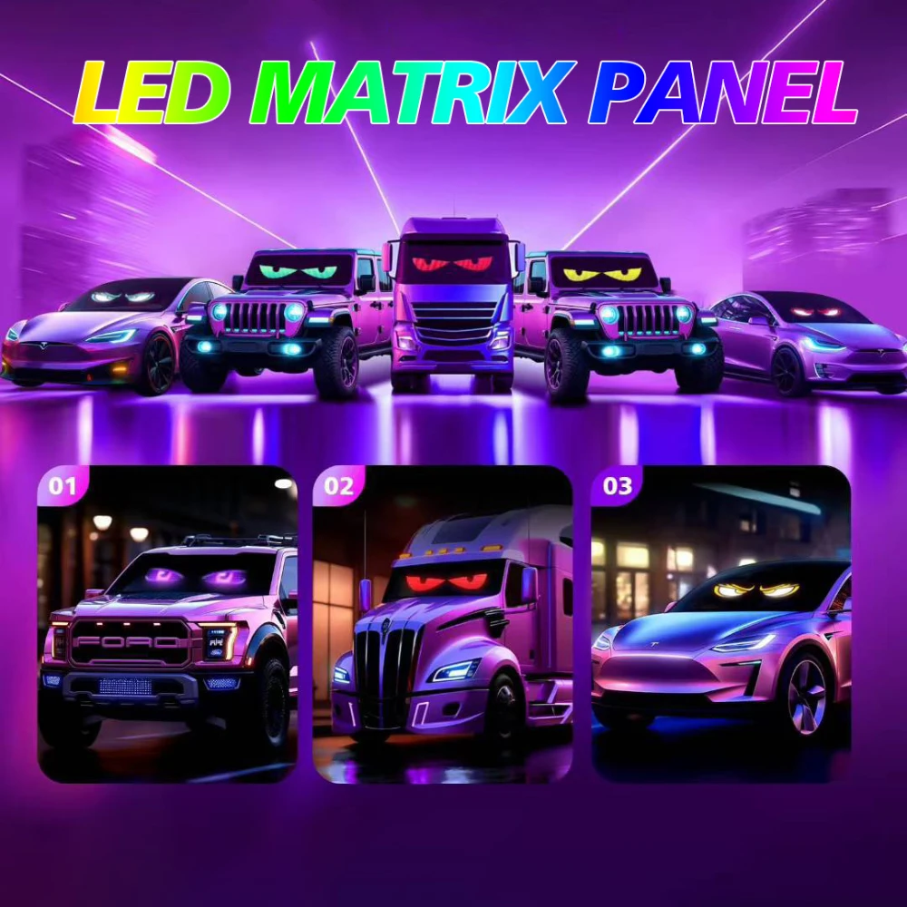 USB Car-Mounted DIY High-Definition Waterproof Car Rear LED Flexible Screen Soft Screen Window RGB Full-Color Devil's Eye  Rear