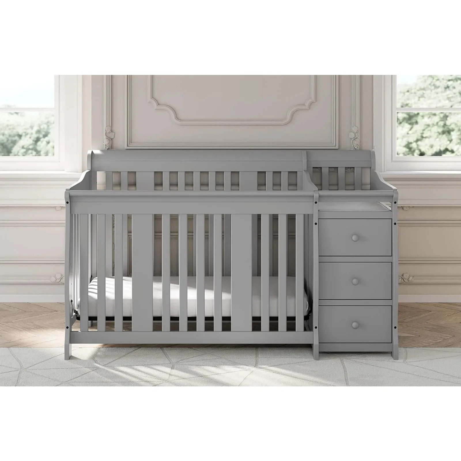 US  Convertible Crib and Changer Combo Changing-Table with Storage Drawer,Converts to Toddler Full-Size Bed children's bed