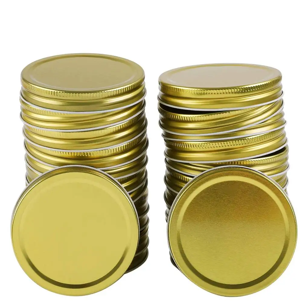 24Pcs 86mm Split-Type Wide Mouth Jars Lids Storage Caps with Silicone Sealing Rings Replacement Seal Cover, Golden