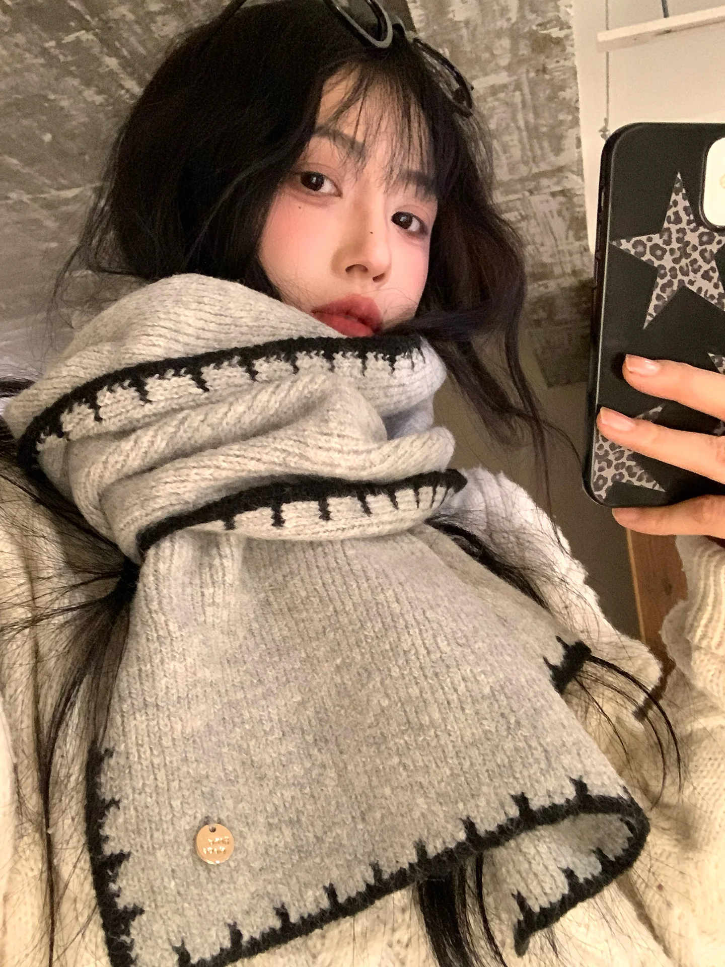 Thickened Knitted Scarf Women's Winter Warm Windproof Korean Style Neck Warmer Unisex Long Rectangle  Color One Size Fit...