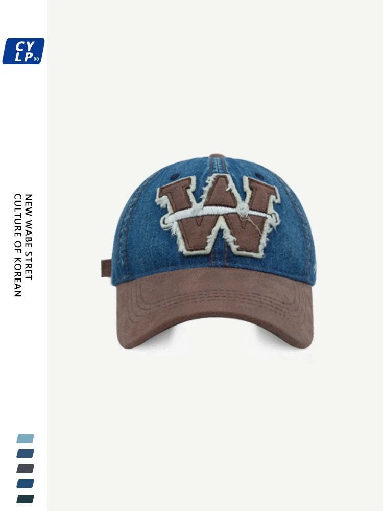 Street Fashion Retro Washed Denim Stitching Baseball Cap Men and Women Letter Embroidered Peaked Cap