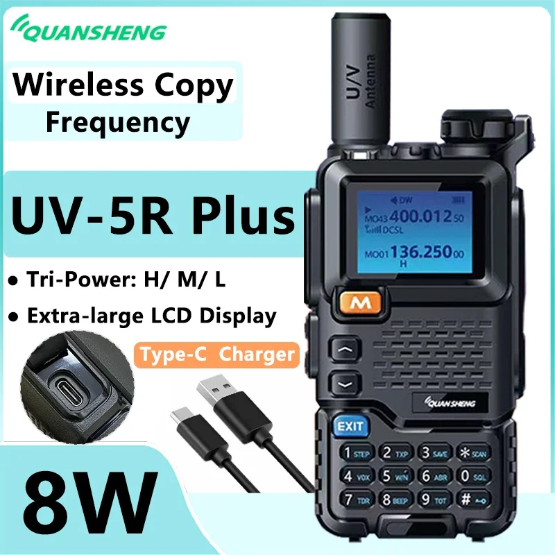 Quansheng UV 5R 플러스 UHF VHF 워키토키 통신 Fm 양방향 라디오 스테이션, C 타입 무선 세트, 장거리 K5 햄 리시버 