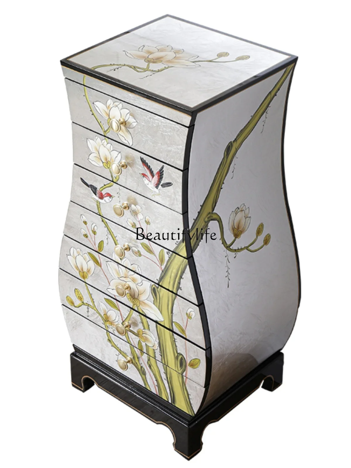 

New Chinese-style chest solid wood hand-painted TV next to the multi-functional drawer locker