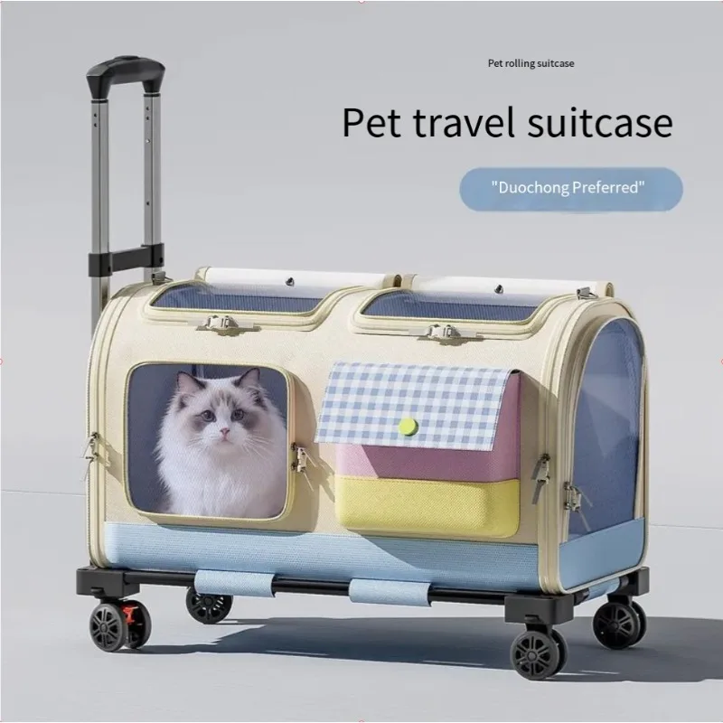 Portable Pet Trolley Case Large Capacity Dog Backpack Two Multi Cat Air Bag Outdoor Cat Carrier Suitcase