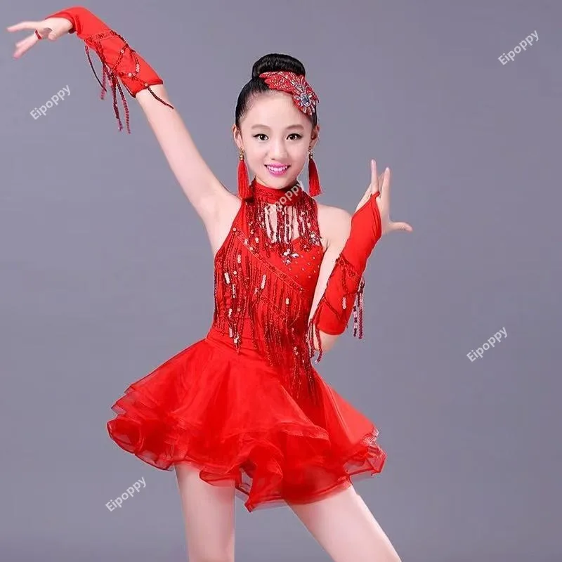 girls latin dancing dresses kid sequin tassel latin dress child kid children professional latin dance dress