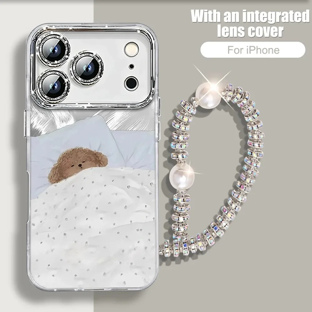 Cute Cat Cartoon Bracelet Phone Case For iPhone 17 Pro Max 14 15 16 11 12 16 Pro Max 7 8 XS Plus 17 Air Feather IMD Laser Cover