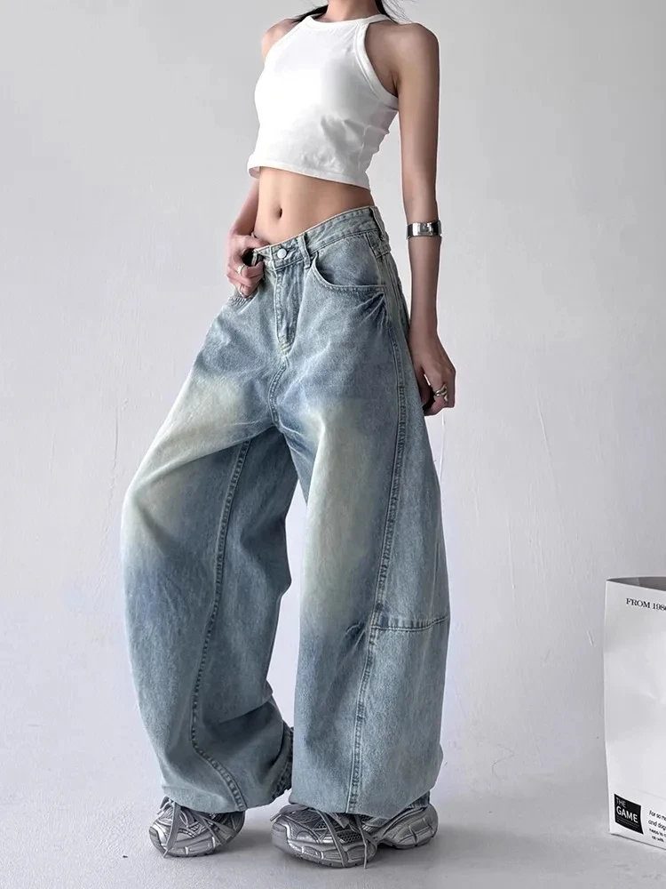 Autumn New Wide Leg Pants Korean Version Women Fashion Retro Hip-Hop Street Y2k Trendy High Waist Straight Leg Jeans