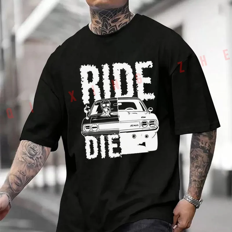 

Motorcycle Skull Ride Or Die Print T-shirt Moto Summer Cotton Short Sleeved Tee Casual Breathable Unisex Tops