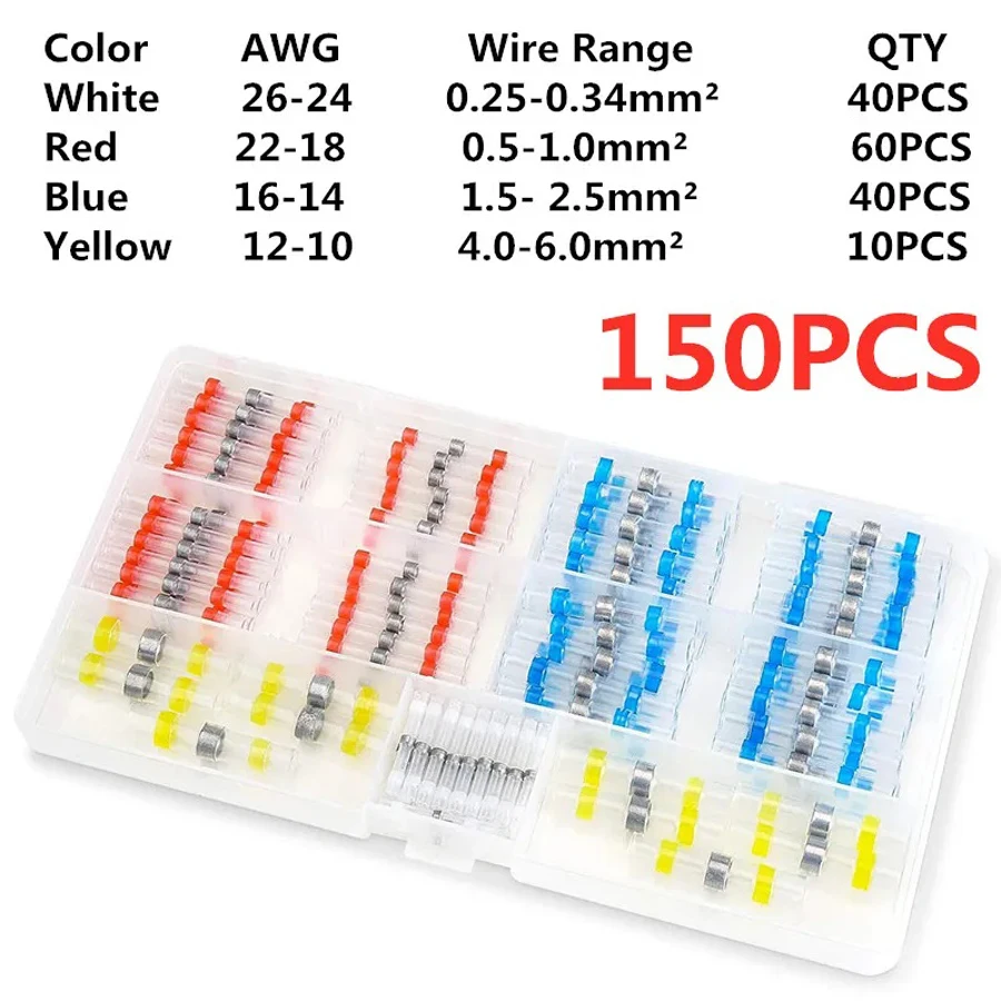 500/50Pcs Heat Shrink Butt Crimp Terminals Waterproof Solder Seal Electrical Connectors Wire Cable Splice Kit Automotive Marine