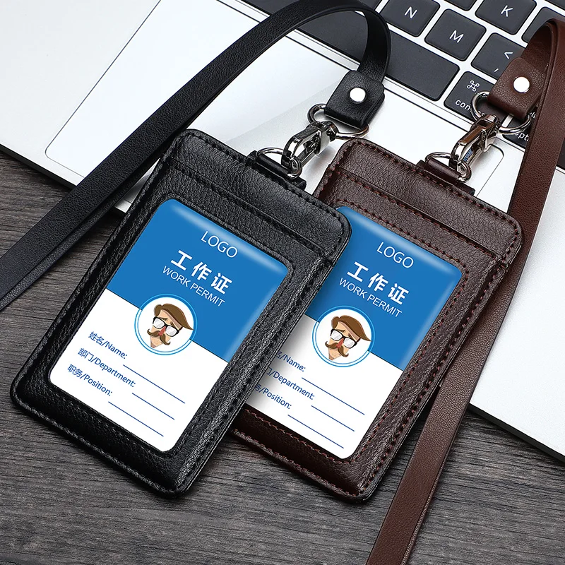 Etui na karty biznesowe z prawdziwej skóry Etui na identyfikatory z nylonową smyczą Identyfikator na klatkę piersiową Etui na karty Wysuwane klipsy na szpule