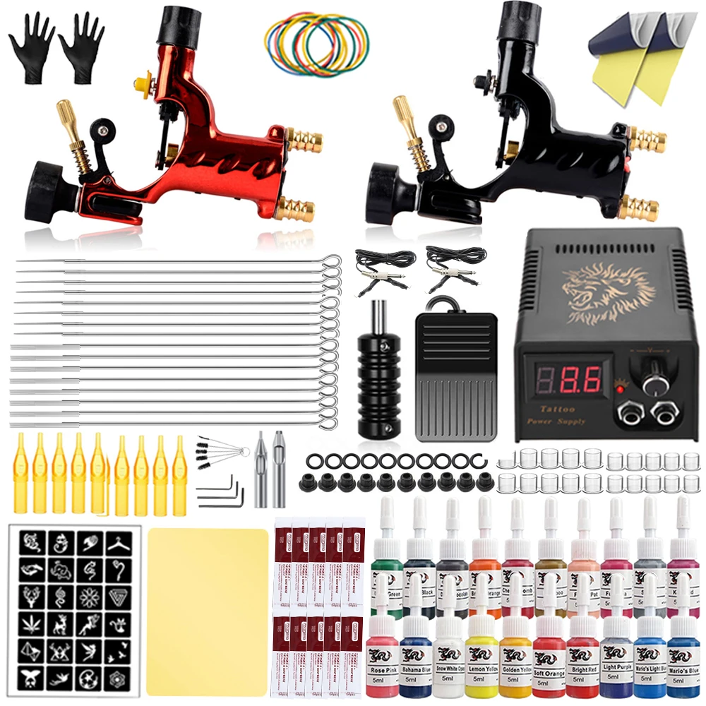 

Rotary Tattoo Machine Kit Tattoo Machine Gun with Power Supply Needles Ink Set for Complete Tattoo Artist Beginner Kits