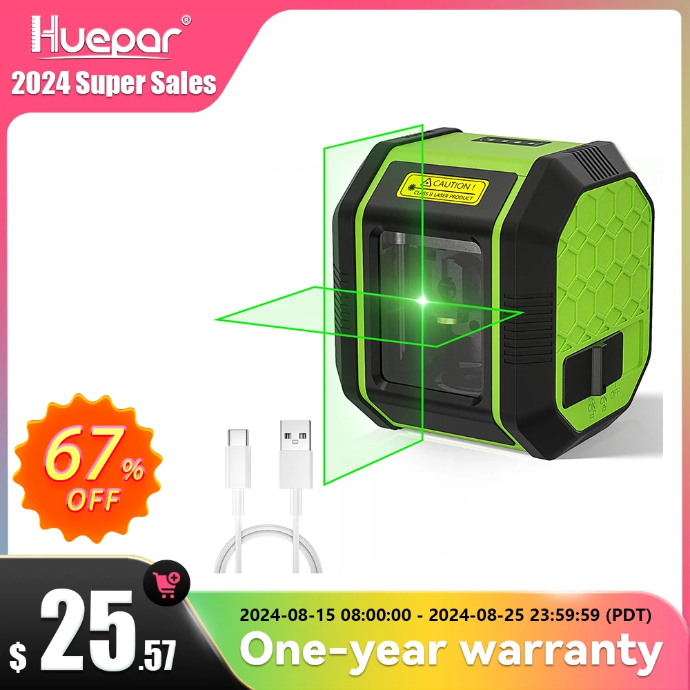 Huepar Cross Line Laser Level Pocket Size 2 Lines Germany Osram Vertical Leveler with Type-C & Li-ion Battery лазерный уровень