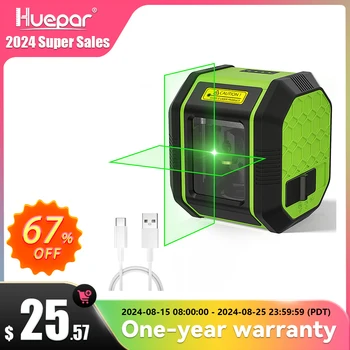 Huepar cross line laser level pocket size 2 lines Germany Osram vertical assembly type-c and Li-ion battery laser level
