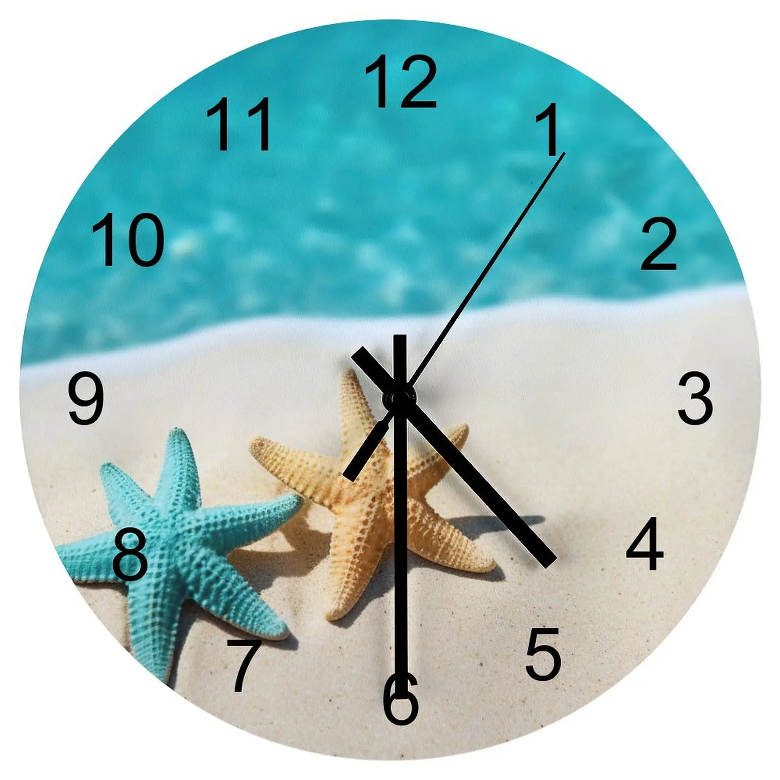 

Living Room Wall Clock Beach Starfish Sea star Clocks 12 inch Mute Fashion Round Creative Durable Novelty