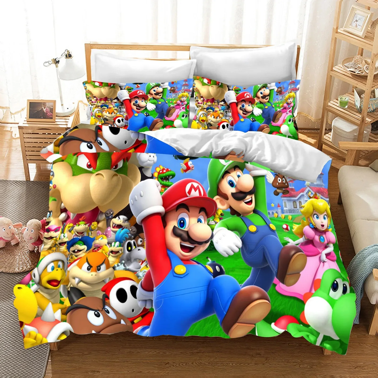 Mario Cartoon Bedding Set Exquisite Bedding Duvet Cover Pillowcase Home Room Decoration Boys & Girls Birthday Gifts