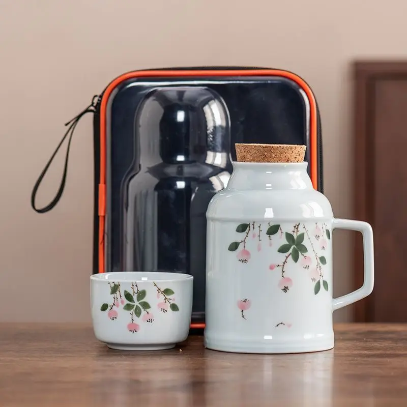 

Hand-painted Flower Tea Mug Ceramic Mug with Lid Office Large Capacity Water Mug Teapot Travel Set