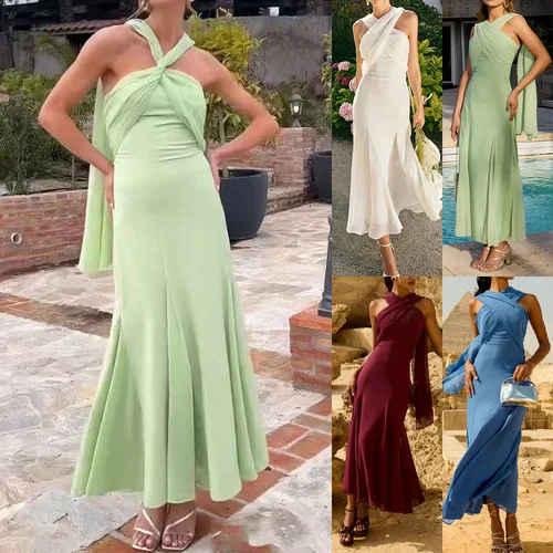 Imagen 1 del producto Ropa de mujer europea y americana Color sólido gasa Streamer vestido ajustado tubo Top moda sin mangas mujeres