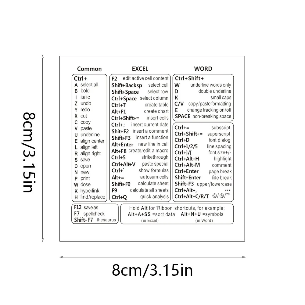 1pc Transparent PVC Keyboard Shortcut, Quick Reference Overlay for Excel, Word, Windows - Office Software Shortcuts Guide Sheet