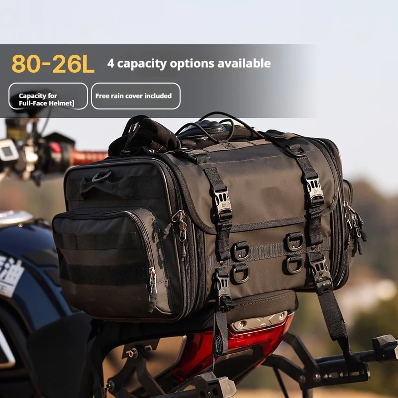 For Motorcycle Waterproof Helmet Bag 30L Expandable Rear Seat Bag Hard Shell No-Drill Accesorios Moto
