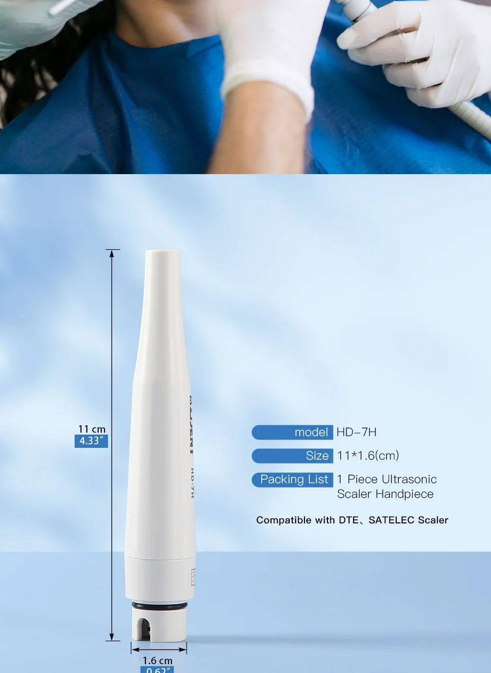 AZDENT Dental Ultraschall-Piezo-Scaler-Handstück mit LED-Beleuchtung, Plug-in-Griff, passend für EMS Woodpecker VRN DTE SATELE Ultraschall-Scaler – Detail 15
