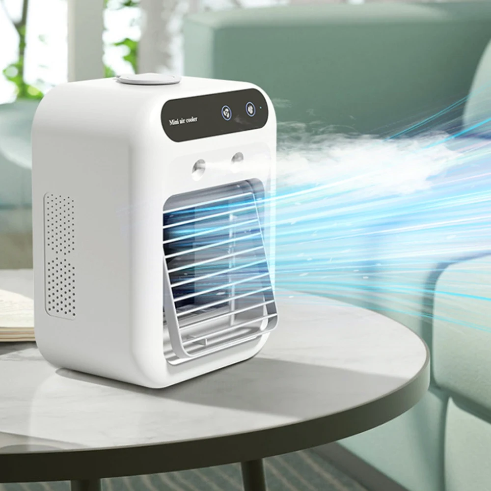 2 versnellingen draagbare airconditioner koeler ventilator USB oplaadbare mini-luchtbevochtiger voor thuis kamer camping koelwatertank nachtlampje