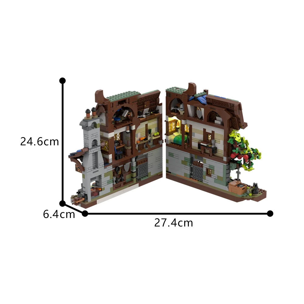 Moc medieval ferreiro nook blocos de construção forno luminoso sala casa bookends livro nook design arquitetura tijolos brinquedo presente