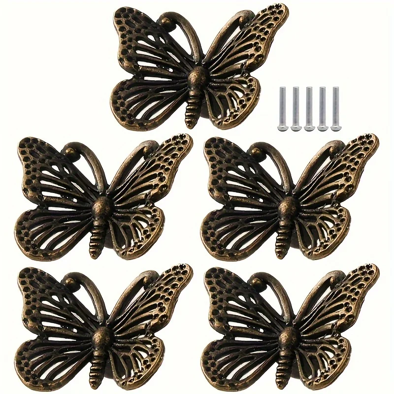 

5Pcs Vintage Butterfly Handle Home Decoration Handle Drawer Pull Handles Pull Knob Furniture Cupboard Cabinet Handles Kitchen