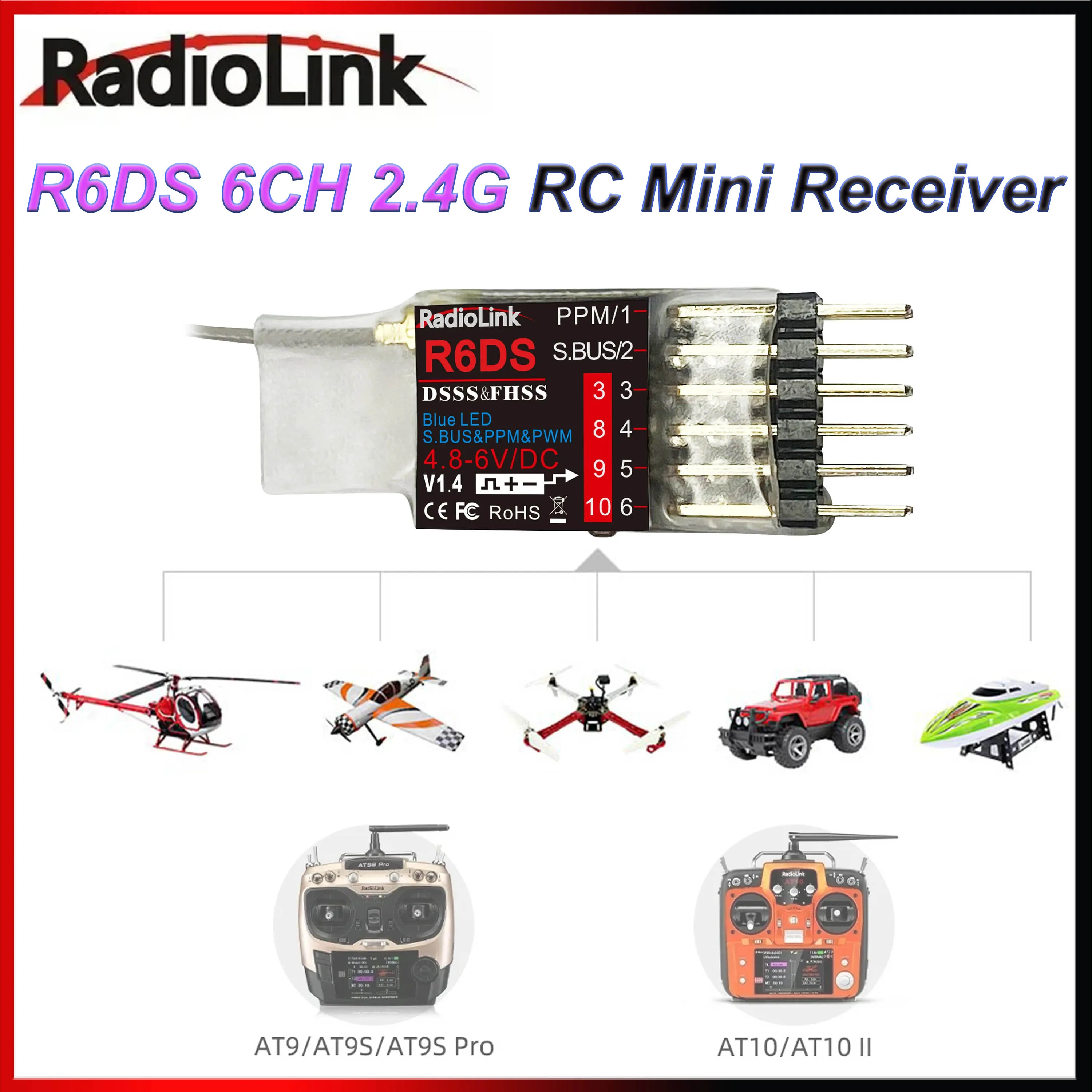 

Radiolink R6DS 6CH 2.4G RC Мини-приемник 6-канальный Поддержка SBUS PWM PPM для RC AT9 AT9S AT10 AT10II Передатчик Самолет FPV Дрон