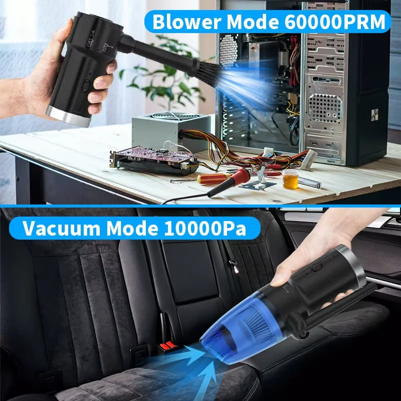 Upgraded Cordless Electric Compressed Air Duster-Blower & Vacuum 2-in-1, Replaces Canned Air Spray Cleaner for Computer Keyboard