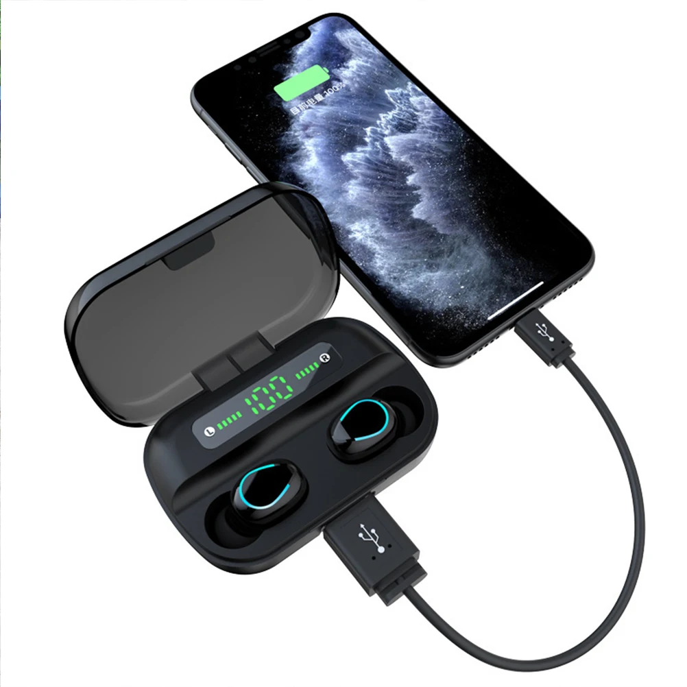 

Wireless Earphone IPX5 Waterproof Stereo Earbuds Heavy Bass Earplugs Charging Compartment Ergonomic Premium Compact Comfortable