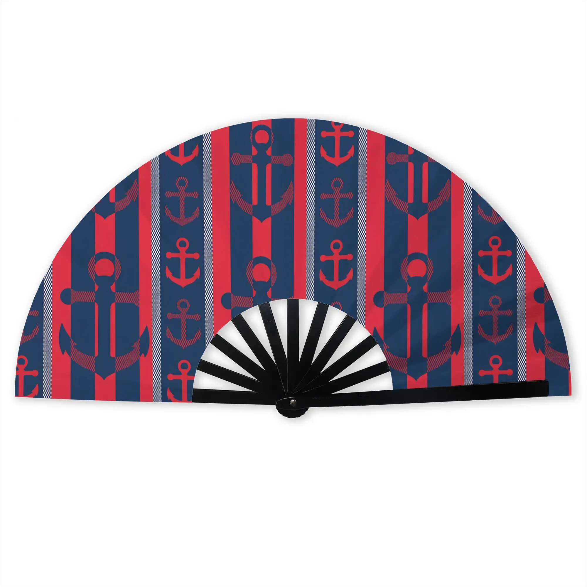 Red Navy Striped Nautical Traditional Folding Fan Chinese Style  High-Quality Fans Gift Classic Decorative Hand Fan